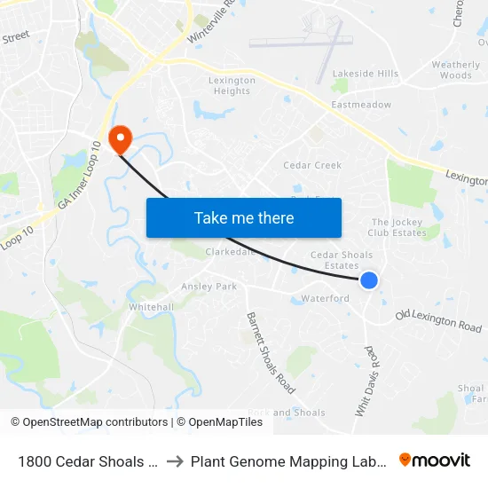 1800 Cedar Shoals Drive to Plant Genome Mapping Laboratory map