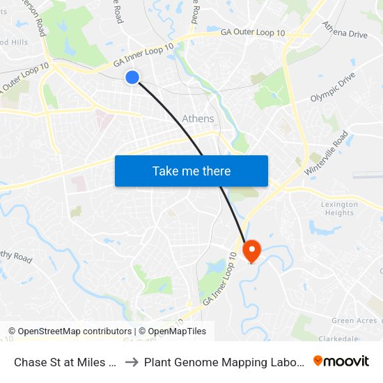 Chase St at Miles St Ib to Plant Genome Mapping Laboratory map