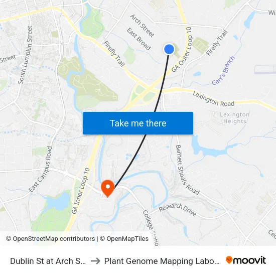 Dublin St at Arch St Ob to Plant Genome Mapping Laboratory map