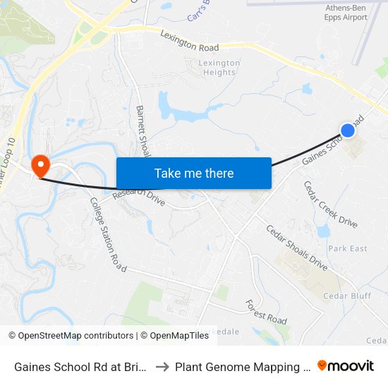Gaines School Rd at Briarcliff Ln Ib to Plant Genome Mapping Laboratory map
