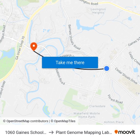 1060 Gaines School Road to Plant Genome Mapping Laboratory map
