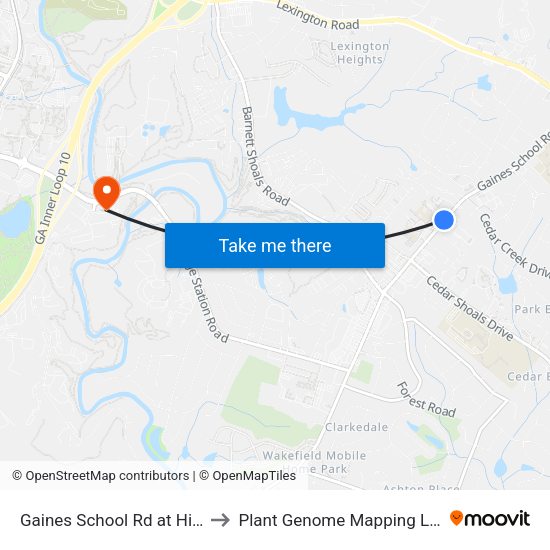 Gaines School Rd at Hilsman Ib to Plant Genome Mapping Laboratory map