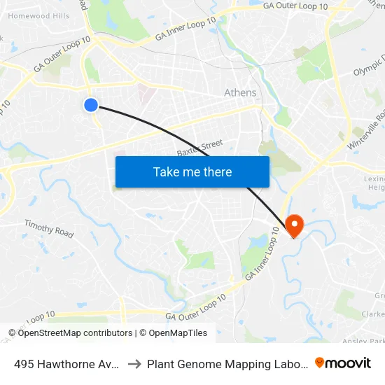 495 Hawthorne Avenue to Plant Genome Mapping Laboratory map