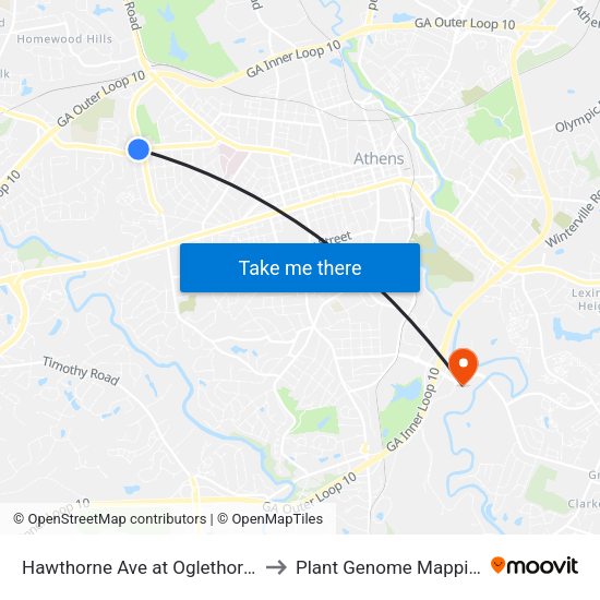 Hawthorne Ave at Oglethorpe Ave Outbound to Plant Genome Mapping Laboratory map