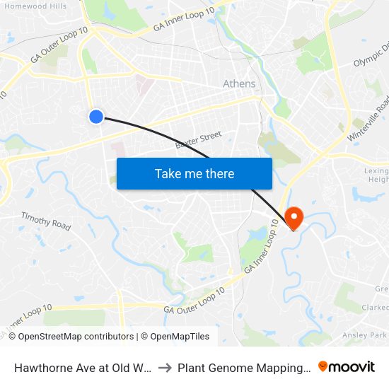 Hawthorne Ave at Old W Broad St Ib to Plant Genome Mapping Laboratory map