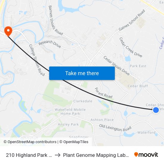 210 Highland Park Dr Ib to Plant Genome Mapping Laboratory map