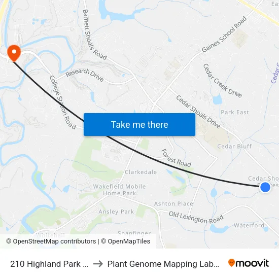 210 Highland Park Dr Ib to Plant Genome Mapping Laboratory map