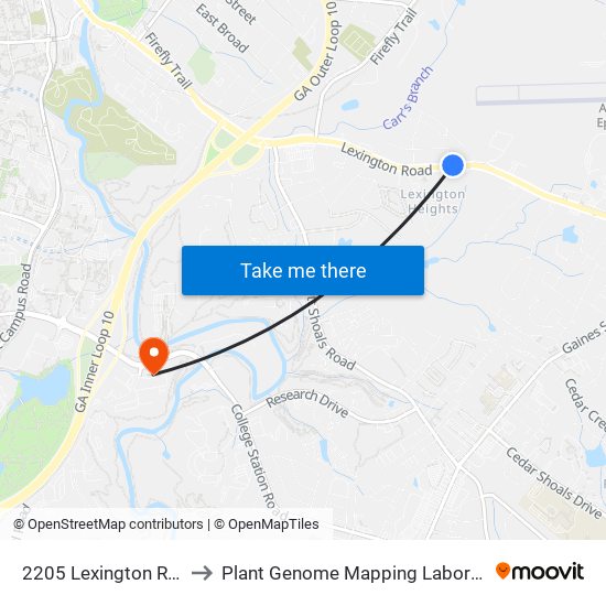 2205 Lexington Road to Plant Genome Mapping Laboratory map