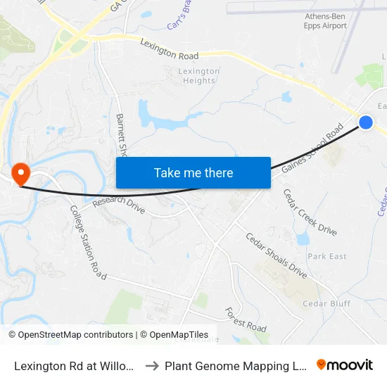 Lexington Rd at Willowood Ob to Plant Genome Mapping Laboratory map