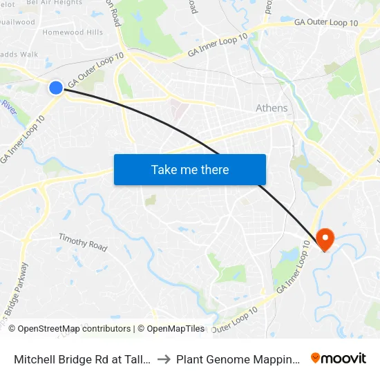 Mitchell Bridge Rd at Tallassee Rd Ob to Plant Genome Mapping Laboratory map