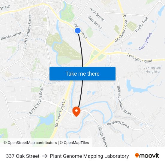 337 Oak Street to Plant Genome Mapping Laboratory map