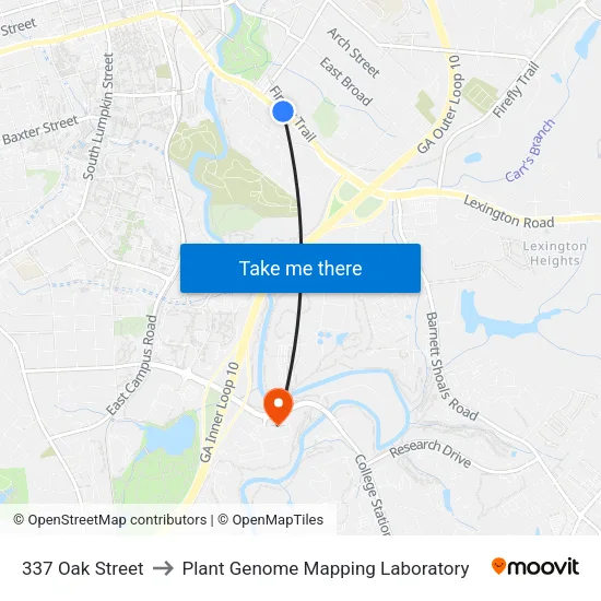 337 Oak Street to Plant Genome Mapping Laboratory map