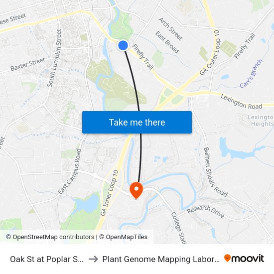 Oak St at Poplar St Ob to Plant Genome Mapping Laboratory map