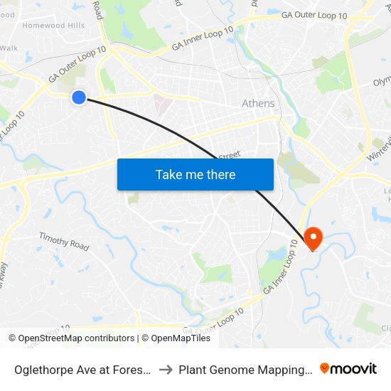 Oglethorpe Ave at Forest Heights Dr to Plant Genome Mapping Laboratory map