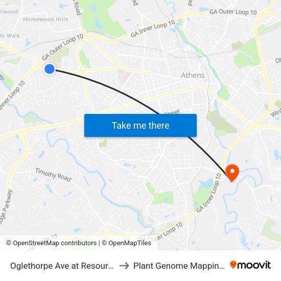 Oglethorpe Ave at Resource Medical Ob to Plant Genome Mapping Laboratory map