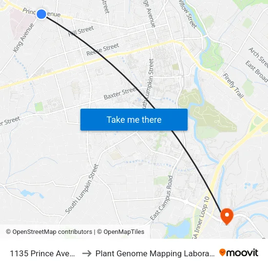 1135 Prince Avenue to Plant Genome Mapping Laboratory map