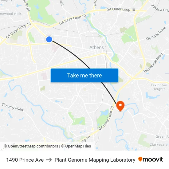1490 Prince Ave to Plant Genome Mapping Laboratory map