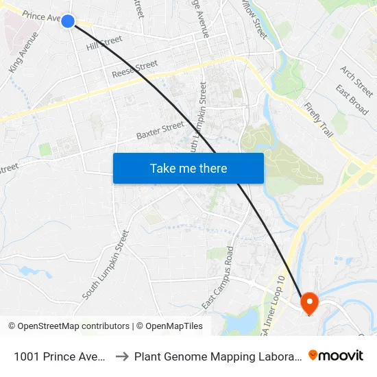 1001 Prince Avenue to Plant Genome Mapping Laboratory map