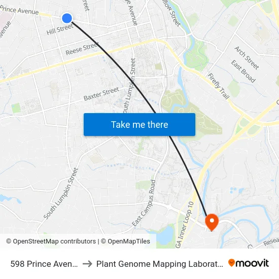 598 Prince Avenue to Plant Genome Mapping Laboratory map
