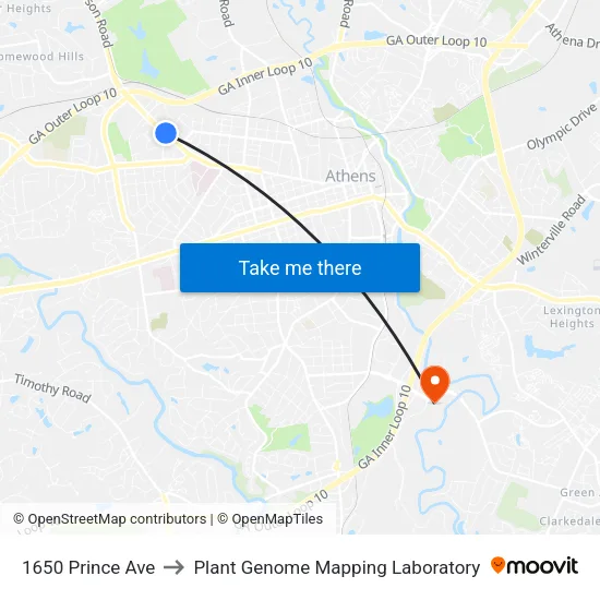 1650 Prince Ave to Plant Genome Mapping Laboratory map