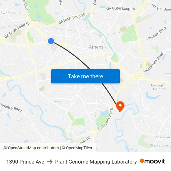 1390 Prince Ave to Plant Genome Mapping Laboratory map