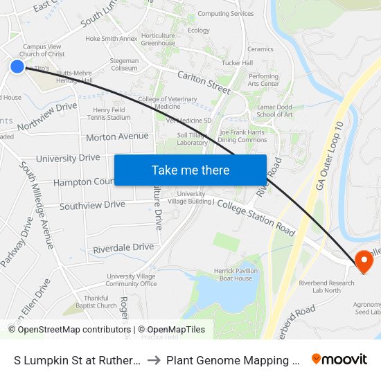 S Lumpkin St at Rutherford St Ib to Plant Genome Mapping Laboratory map
