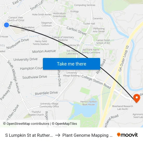 S Lumpkin St at Rutherford St Ib to Plant Genome Mapping Laboratory map