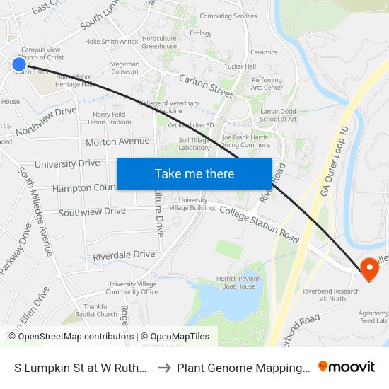 S Lumpkin St at W Rutherford St Ob to Plant Genome Mapping Laboratory map