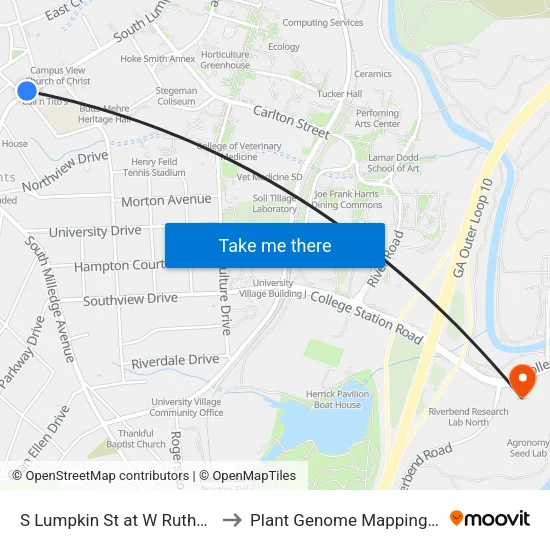 S Lumpkin St at W Rutherford St Ob to Plant Genome Mapping Laboratory map