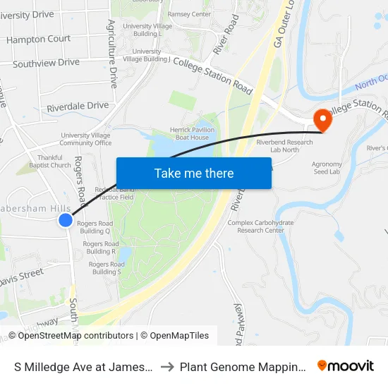 S Milledge Ave at Jamestown Apts Ib to Plant Genome Mapping Laboratory map