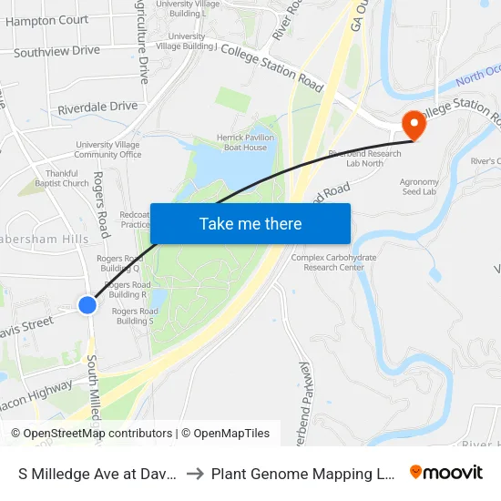 S Milledge Ave at Davis St Ob to Plant Genome Mapping Laboratory map