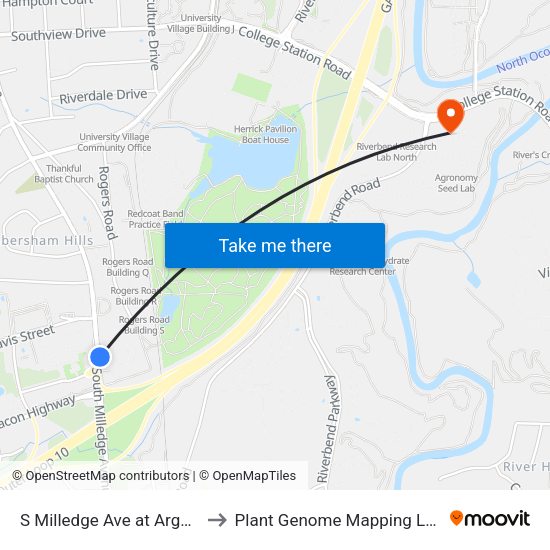 S Milledge Ave at Argo Apts Ib to Plant Genome Mapping Laboratory map