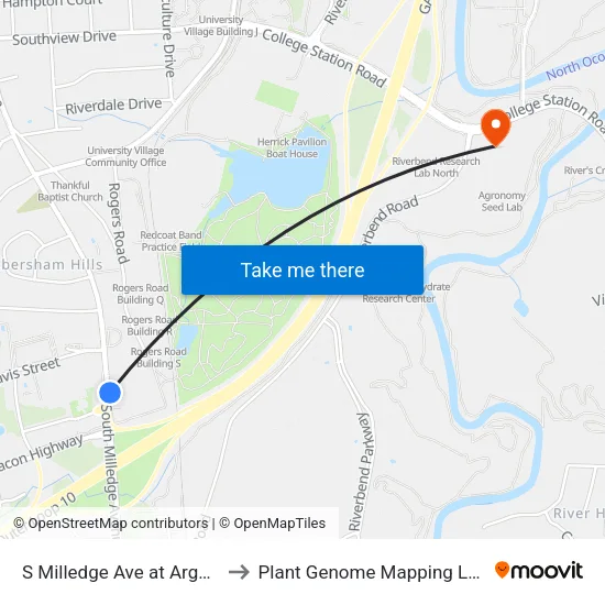 S Milledge Ave at Argo Apts Ib to Plant Genome Mapping Laboratory map