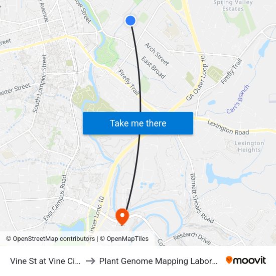 Vine St at Vine Cir Ib to Plant Genome Mapping Laboratory map