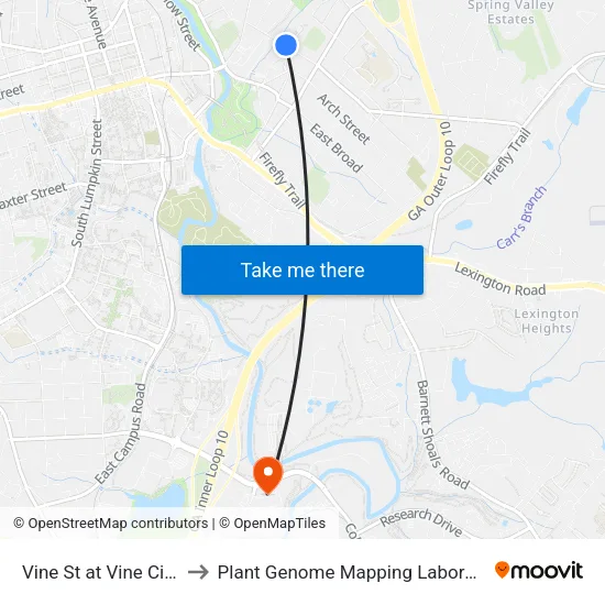 Vine St at Vine Cir Ib to Plant Genome Mapping Laboratory map