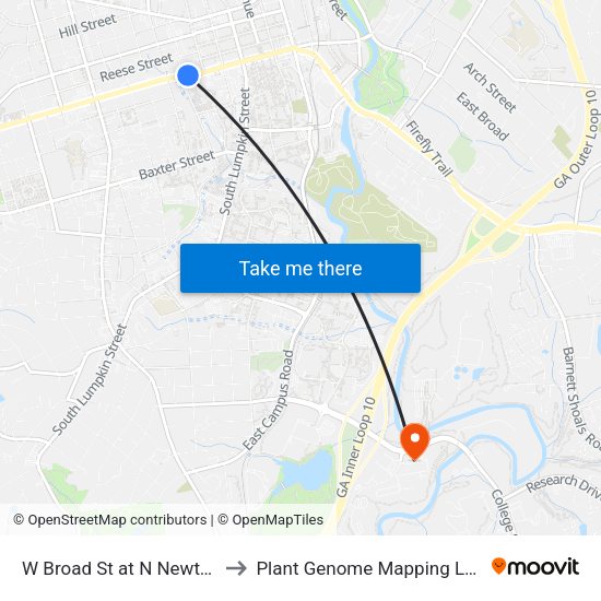 W Broad St at N Newton St Ob to Plant Genome Mapping Laboratory map