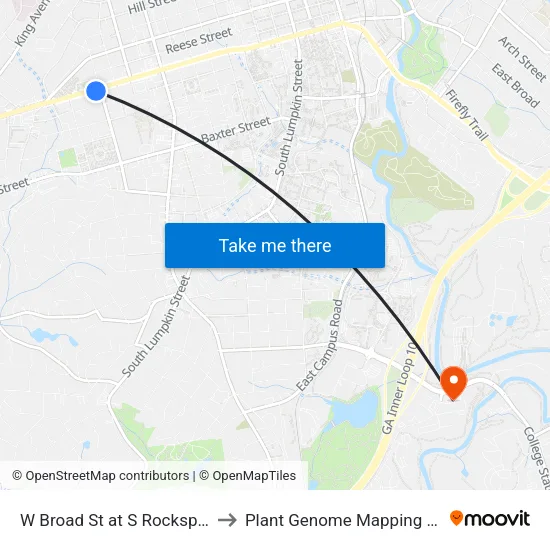 W Broad St at S Rocksprings St Ib to Plant Genome Mapping Laboratory map