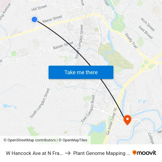 W Hancock Ave at N Franklin St Ob to Plant Genome Mapping Laboratory map