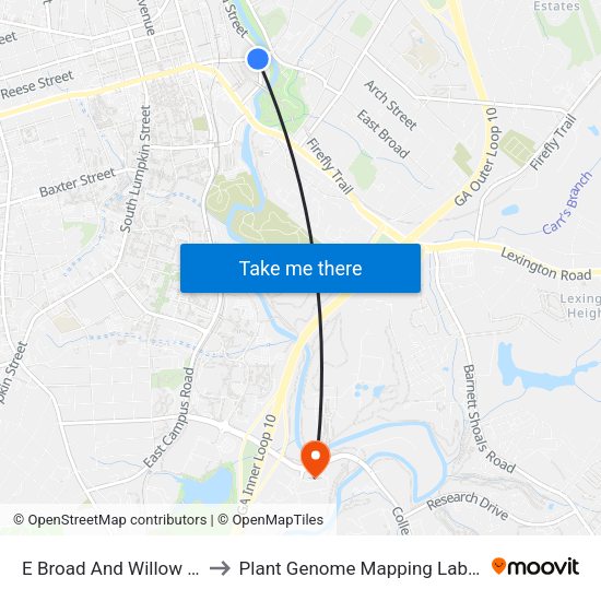 E Broad And Willow St Ob to Plant Genome Mapping Laboratory map