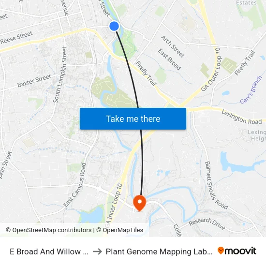 E Broad And Willow St Ob to Plant Genome Mapping Laboratory map