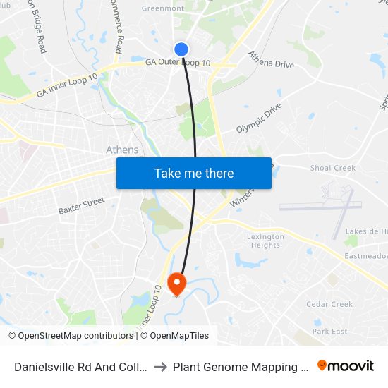Danielsville Rd And Collins Ind Ob to Plant Genome Mapping Laboratory map