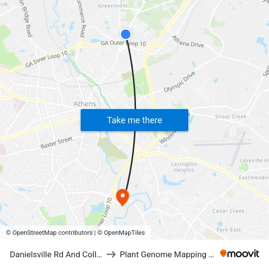 Danielsville Rd And Collins Ind Ob to Plant Genome Mapping Laboratory map