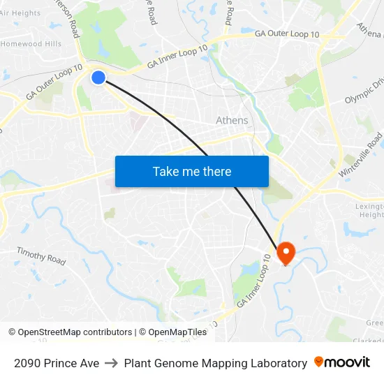2090 Prince Ave to Plant Genome Mapping Laboratory map