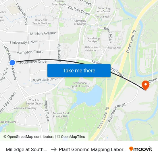 Milledge at Southview to Plant Genome Mapping Laboratory map