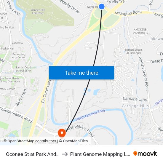 Oconee St at Park And Ride Ob to Plant Genome Mapping Laboratory map