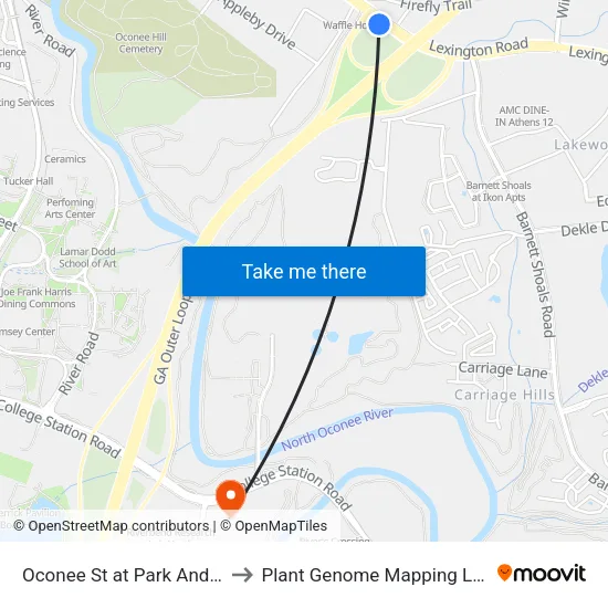 Oconee St at Park And Ride Ob to Plant Genome Mapping Laboratory map