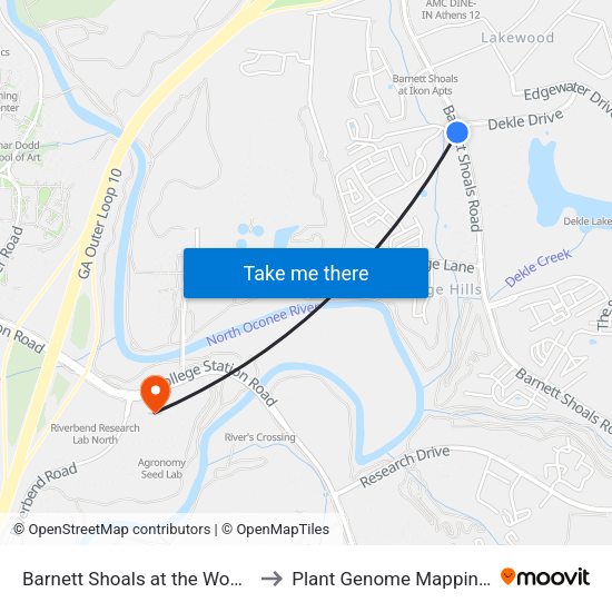 Barnett Shoals at the Woodlands Apt Ob to Plant Genome Mapping Laboratory map