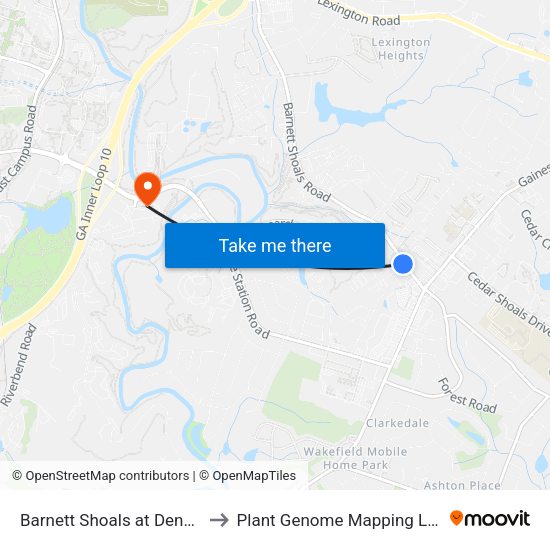 Barnett Shoals at Dennis Dr Ob to Plant Genome Mapping Laboratory map