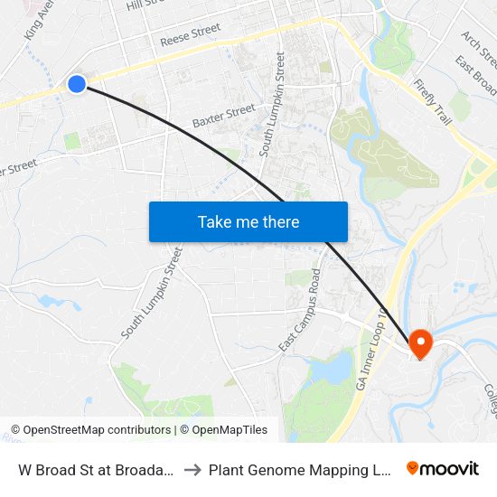 W Broad St at Broadacres Ob to Plant Genome Mapping Laboratory map