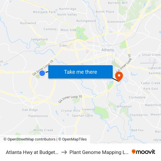 Atlanta Hwy at Budget Motel Ib to Plant Genome Mapping Laboratory map